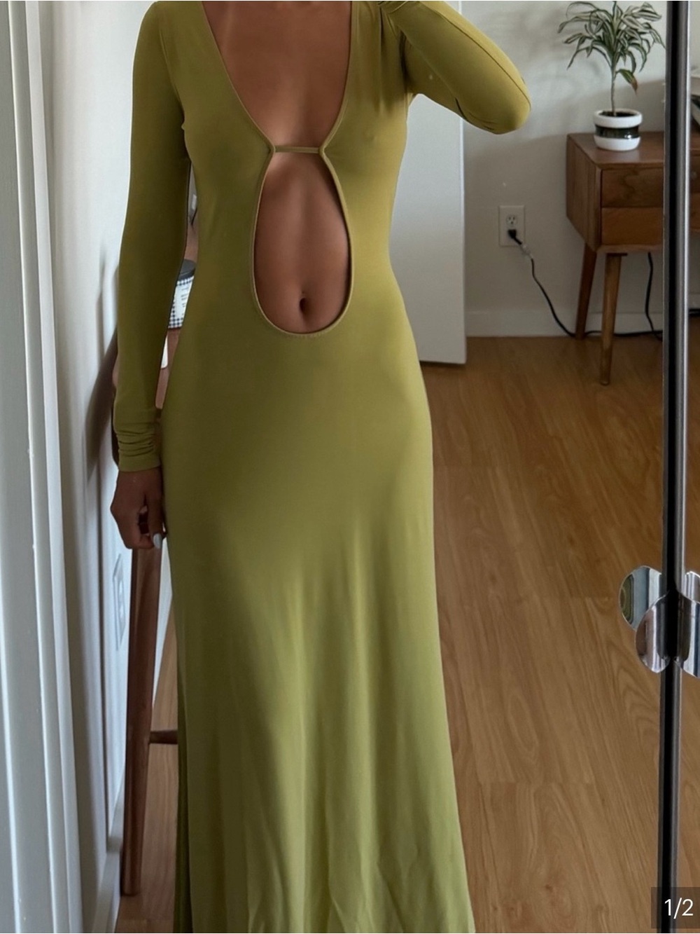 WeWoreWhat Olive Cutout Long-Sleeve Maxi Dress